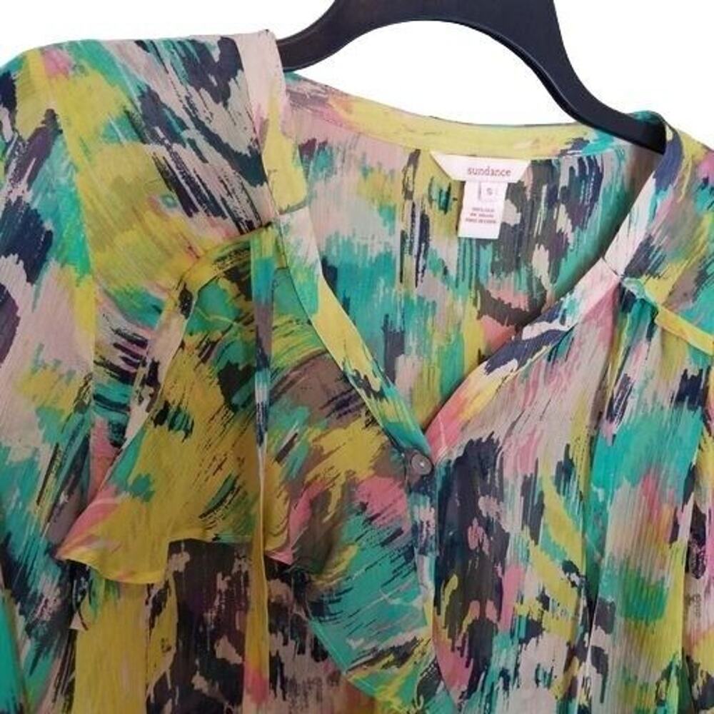 Sundance Womens Silk Watercolor Tunic Sz S Boho Artsy Cottagecore Ruffle Hippie - Picture 5 of 7